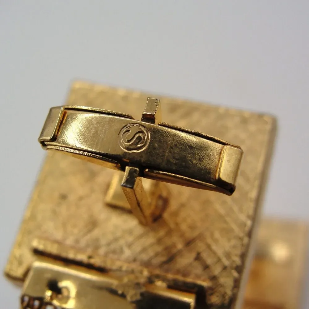 Vintage SWANK Gold Square Rhinestone Mesh Wrap Around Cufflinks Mid Century Glam